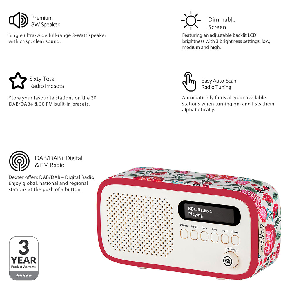 5060706035473 VQ Dexter DAB/FM Radio Cath Kidston Strawberry Garden VQDEXTERCKSG Brambles Cookshop 6