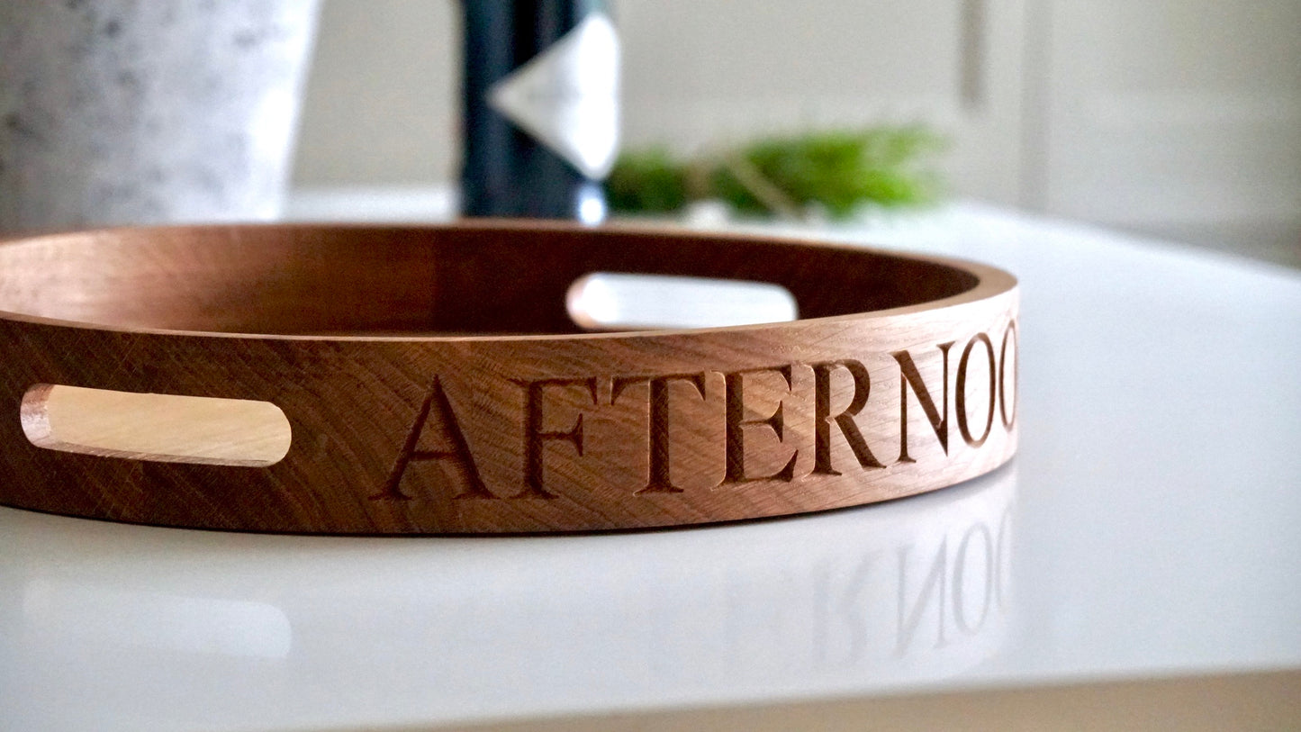 Personalised Round Oak Butlers Tray by Make Me Something Special