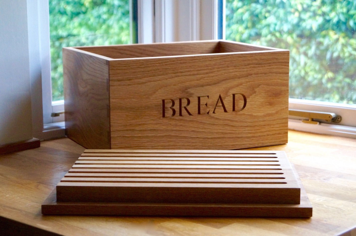 Engraved Wooden Bread Bin with Bread Board by Make Me Something Special