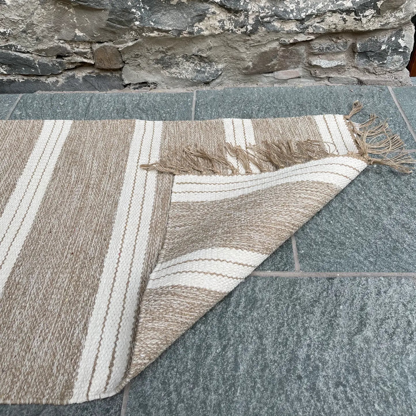 Reteela Living Room Rug Beige with Natural Striped 70 x 200 Design