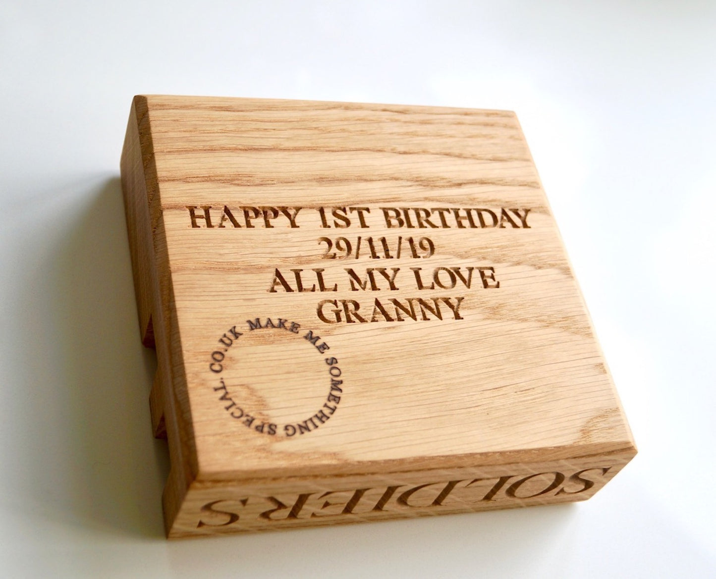 Personalised Oak Egg & Soldiers Block by Make Me Something Special