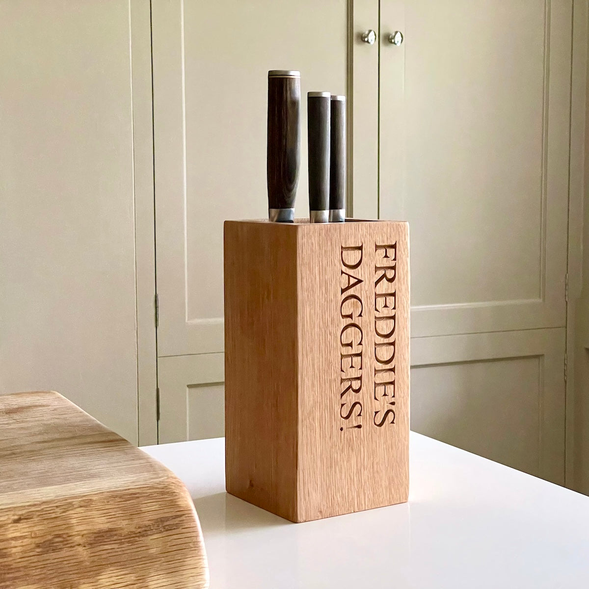 Personalised Oak Knife Holder by Make Me Something Special