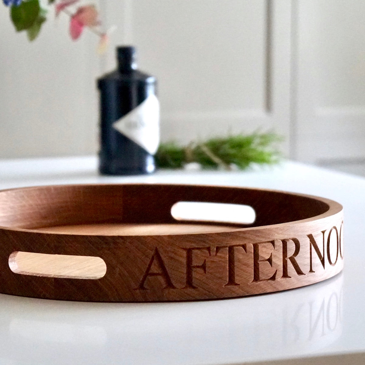 Personalised Round Oak Butlers Tray by Make Me Something Special