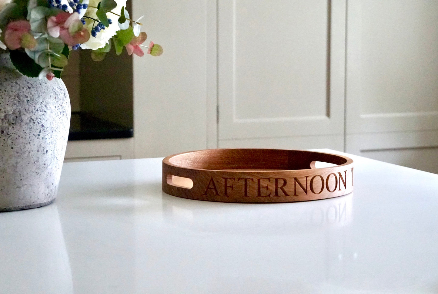 Personalised Round Oak Butlers Tray by Make Me Something Special