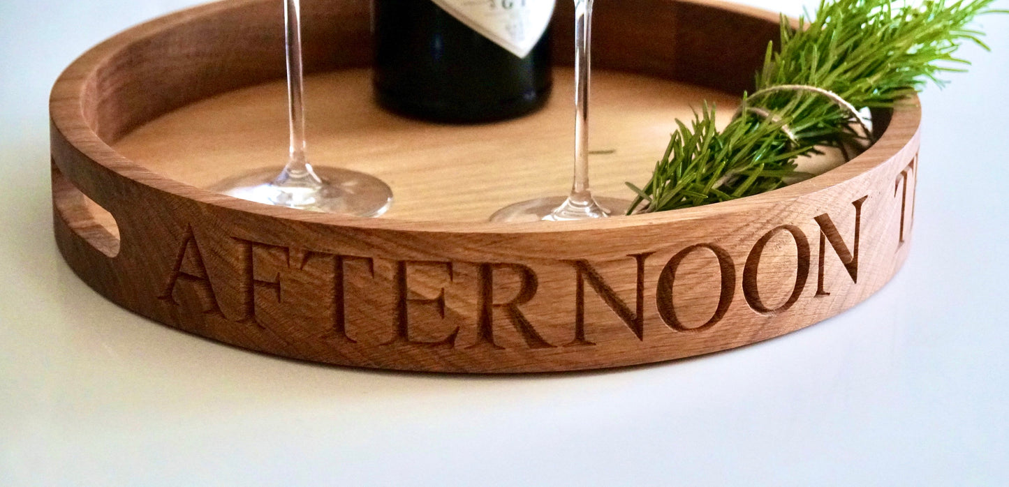Personalised Round Oak Butlers Tray by Make Me Something Special