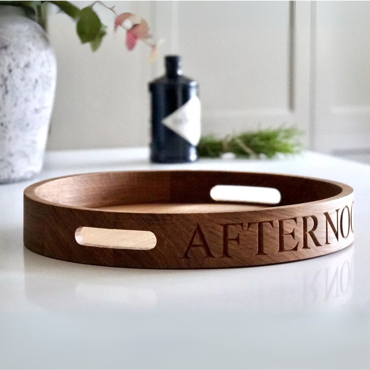 Personalised Round Oak Butlers Tray by Make Me Something Special