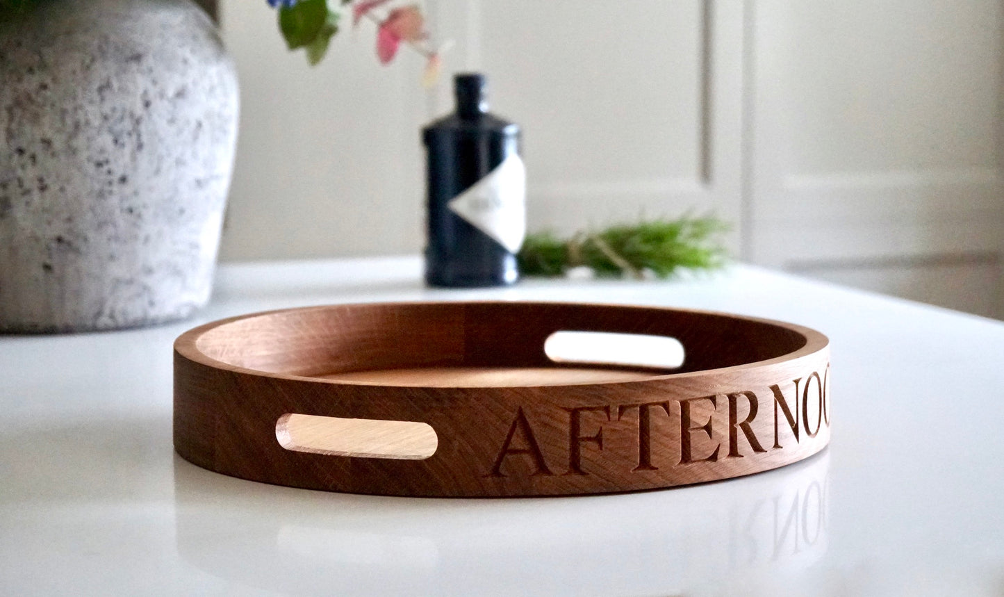 Personalised Round Oak Butlers Tray by Make Me Something Special