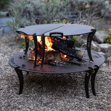 Netherton Foundry Black iron 24 inch split chapa griddle plate with fire table NFS-280E