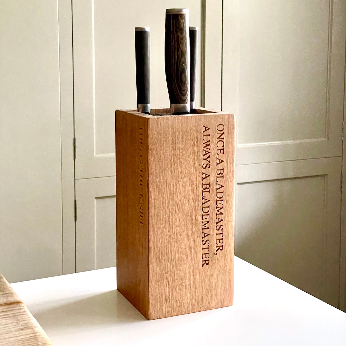 Personalised Oak Knife Holder by Make Me Something Special