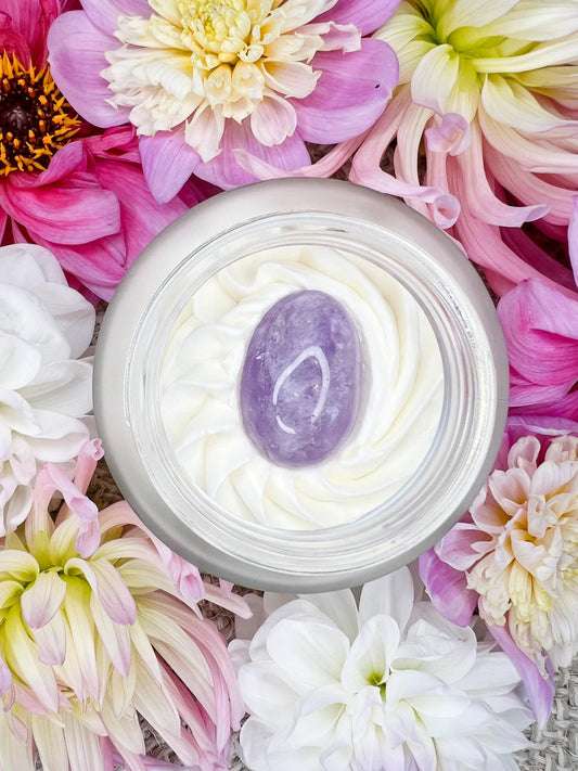 SunbeamNatural Whipped Body Butter Topped with an Amethyst Crystal | Moonlight Scent