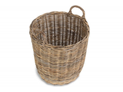 5060428556928 Medium Tall Round Fireside Grey Rattan Log Basket RA010/1 Brambles Cookshop 2