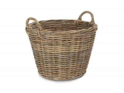 5060428556812 Round Grey Rattan Log Basket RA004 Brambles Cookshop 1