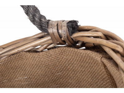 5056341800613 Curve -Sided Antique Wash Hessian Lined Log Basket W066 Brambles Cookshop 4