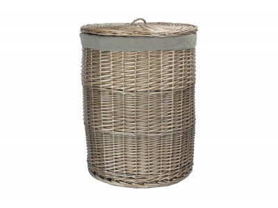 5056341806165 Large Antique Wash Round Laundry Basket With Grey Sage Lining H035GRY/2 Brambles Cookshop 1