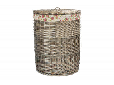 5060248647660 Large Antique Wash Round Laundry Basket With Garden Rose Lining H035R/2 Brambles Cookshop 1