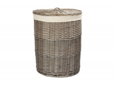 5060248645208 Large Antique Wash Round Laundry Basket With White Lining H035W/2 Brambles Cookshop 1