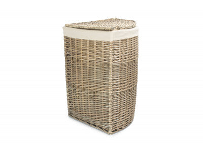 5060248645178 Large Antique Wash Corner Laundry Basket With White Lining H034W/2 Brambles Cookshop 1
