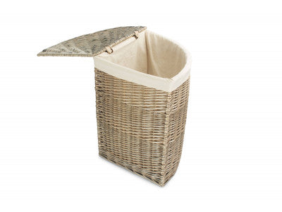 5060248645178 Large Antique Wash Corner Laundry Basket With White Lining H034W/2 Brambles Cookshop 3