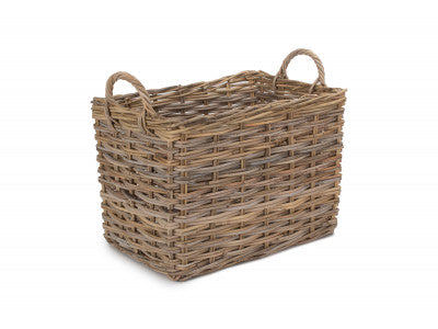 5060428556898 Small Rectangular Grey Rattan Hallway Log Basket RA009/1 Brambles Cookshop 1