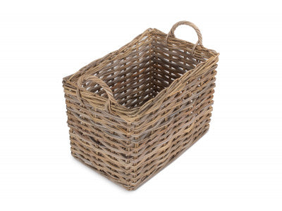 5060428556898 Small Rectangular Grey Rattan Hallway Log Basket RA009/1 Brambles Cookshop 2