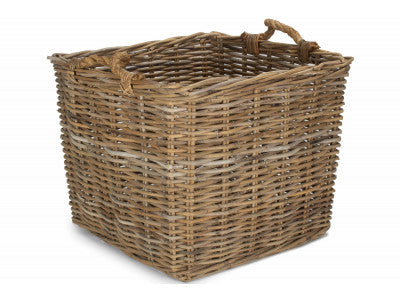 5060428557000 Large Square Grey Rattan Log Basket RA008/3 Brambles Cookshop 1