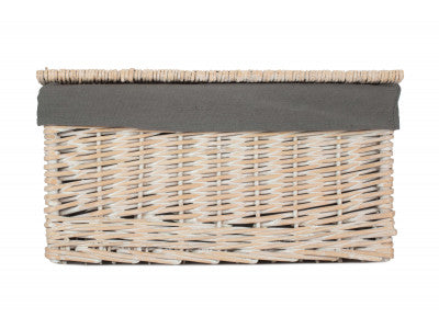 5056341805700 Large White Wash Finish Storage Hamper With Grey Sage Lining EH132GRY Brambles Cookshop 3