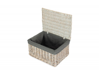 5056341805717 Extra Large White Wash Finish Storage Hamper With Grey Sage Lining EH133GRY Brambles Cookshop 4