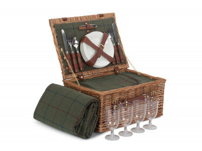 5056341802235 4 Person Green Tweed Classic Picnic Hamper FH120 Brambles Cookshop 1