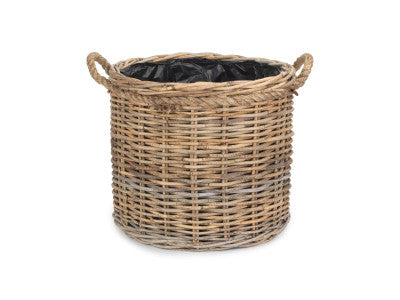 MEDIUM ROPE HANDLED RATTAN ROUND PLANTER with PLASTIC LINING