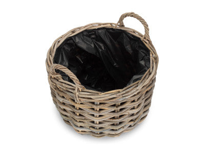 SMALL CURVED BASE RATTAN PLANTER with PLASTIC LINING