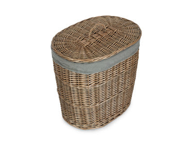 SMALL ANTIQUE WASH OVAL LAUNDRY BASKET with GREY SAGE LINING