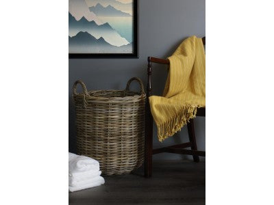 5060428556928 Medium Tall Round Fireside Grey Rattan Log Basket RA010/1 Brambles Cookshop 5