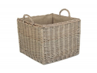 5060428557703 Large Square Lined Wicker Log / Storage Basket ST042 Brambles Cookshop 1