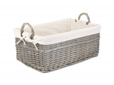 5060428554993 Large Shallow Antique Wash Storage Basket With White Lining ST036W/3 Brambles Cookshop 1