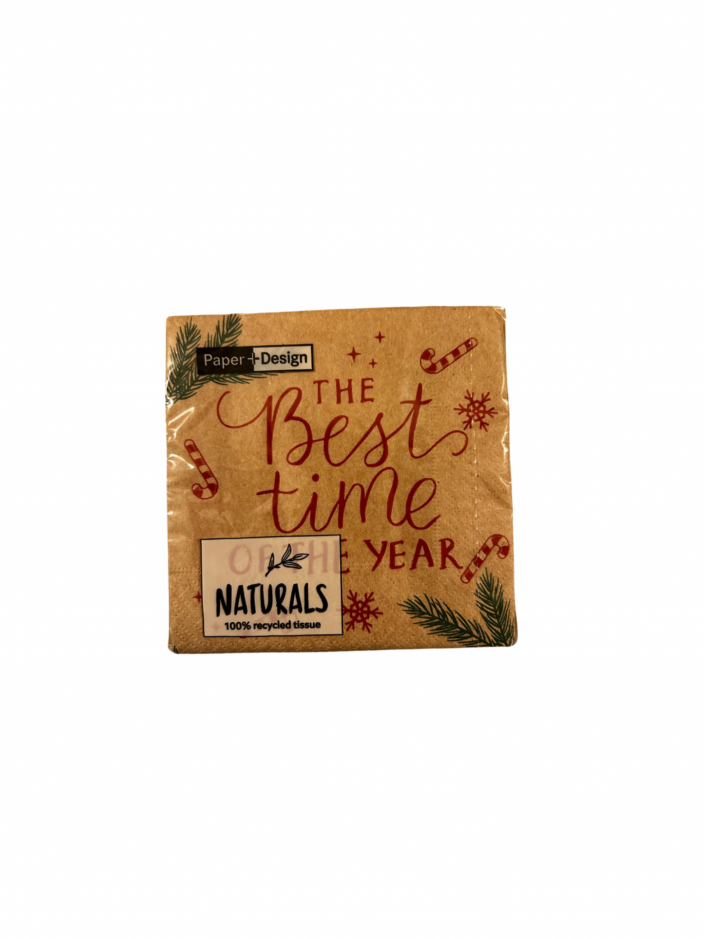 25 Christmas Paper Napkins  - Small - “The Best Time of the Year”