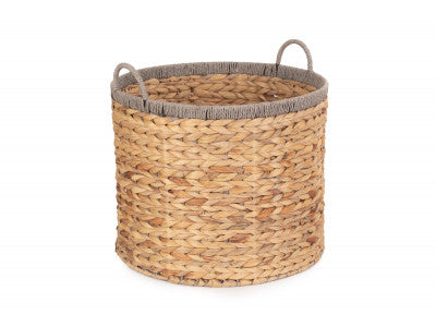 5060428559028 Large Round Water Hyacinth Storage Basket With Grey Rope Border WH021/2 Brambles Cookshop 1