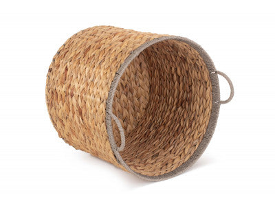 5060428559028 Large Round Water Hyacinth Storage Basket With Grey Rope Border WH021/2 Brambles Cookshop 3