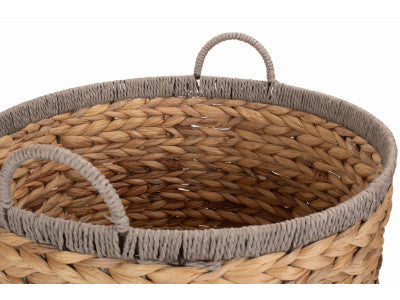 5060428559028 Large Round Water Hyacinth Storage Basket With Grey Rope Border WH021/2 Brambles Cookshop 6