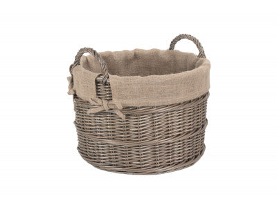 5056341800477 Round Hessian Lined Log Basket ST054 Brambles Cookshop 1