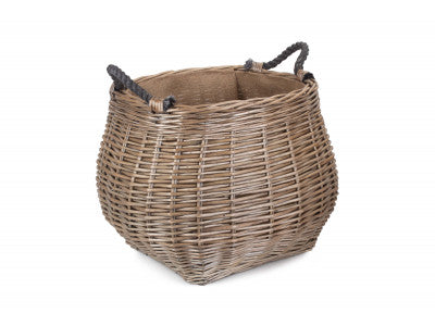 5056341800613 Curve -Sided Antique Wash Hessian Lined Log Basket W066 Brambles Cookshop 1