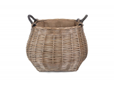 5056341800613 Curve -Sided Antique Wash Hessian Lined Log Basket W066 Brambles Cookshop 2