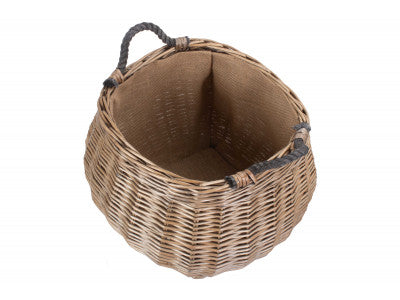 5056341800613 Curve -Sided Antique Wash Hessian Lined Log Basket W066 Brambles Cookshop 3