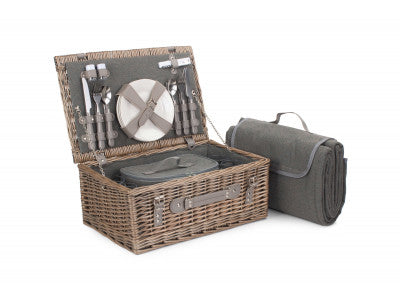 4 Person Grey Tweed Hamper