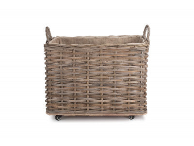 5056341801252 Small Wheeled Rattan Cordura Lined Log Basket RA034 Brambles Cookshop 2