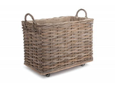 5056341801252 Small Wheeled Rattan Cordura Lined Log Basket RA034 Brambles Cookshop 1