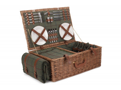 4 Person Green Tweed Hamper