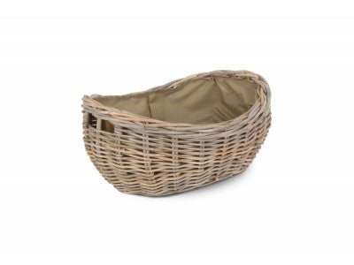 5056341801085 Small Boat Shaped Rattan Log Basket With Cordura Lining RA026/1 Brambles Cookshop 1