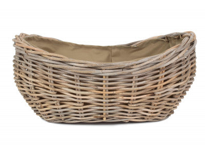 5056341801085 Small Boat Shaped Rattan Log Basket With Cordura Lining RA026/1 Brambles Cookshop 4