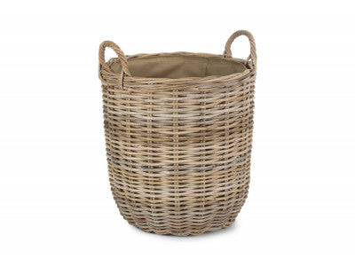 5056341801023 Medium Cordura Lined Tall Round Fireside Rattan Log Basket RA010L/1 Brambles Cookshop 1