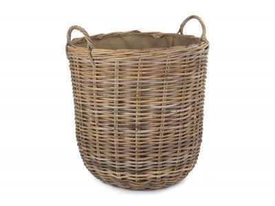 5056341801030 Large Cordura Lined Tall Round Fireside Rattan Log Basket RA010L/2 Brambles Cookshop 1